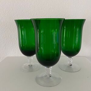Green glasses set of‎ 3 wine glasses Unique 7"tall